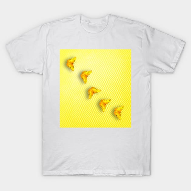 Butterflies on buttercup yellow chevron pattern T-Shirt by hereswendy